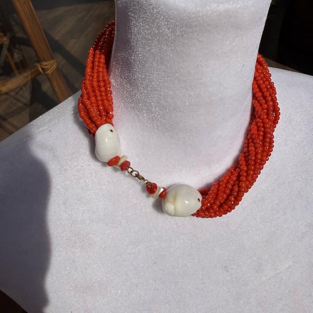Vintage Coral with shell ends Necklace
